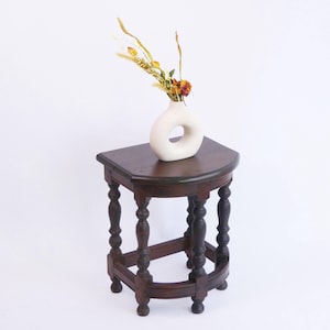 Antique Wooden Bobbin Half Moon Side Table, Carved Plant Stand Table, Farmhouse Decor