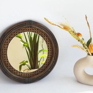 Vintage Round Vintage Bamboo Wall Mirror, Mid Century Boho Style Mirror, Wall Decor
