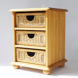 Beautiful Wicker Stand with 3 Drawers, Rattan Boho Vintage Cabinet, Storage Unit