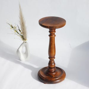 Vintage French Wooden Pedestal, Small Carved Solid Wood Plant Stand, Farmhouse Decor Side Table