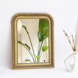 Antique Golden French Mirror in Arch Shape, Framed Louis Philippe Wall Mirror, Gilded Mirror