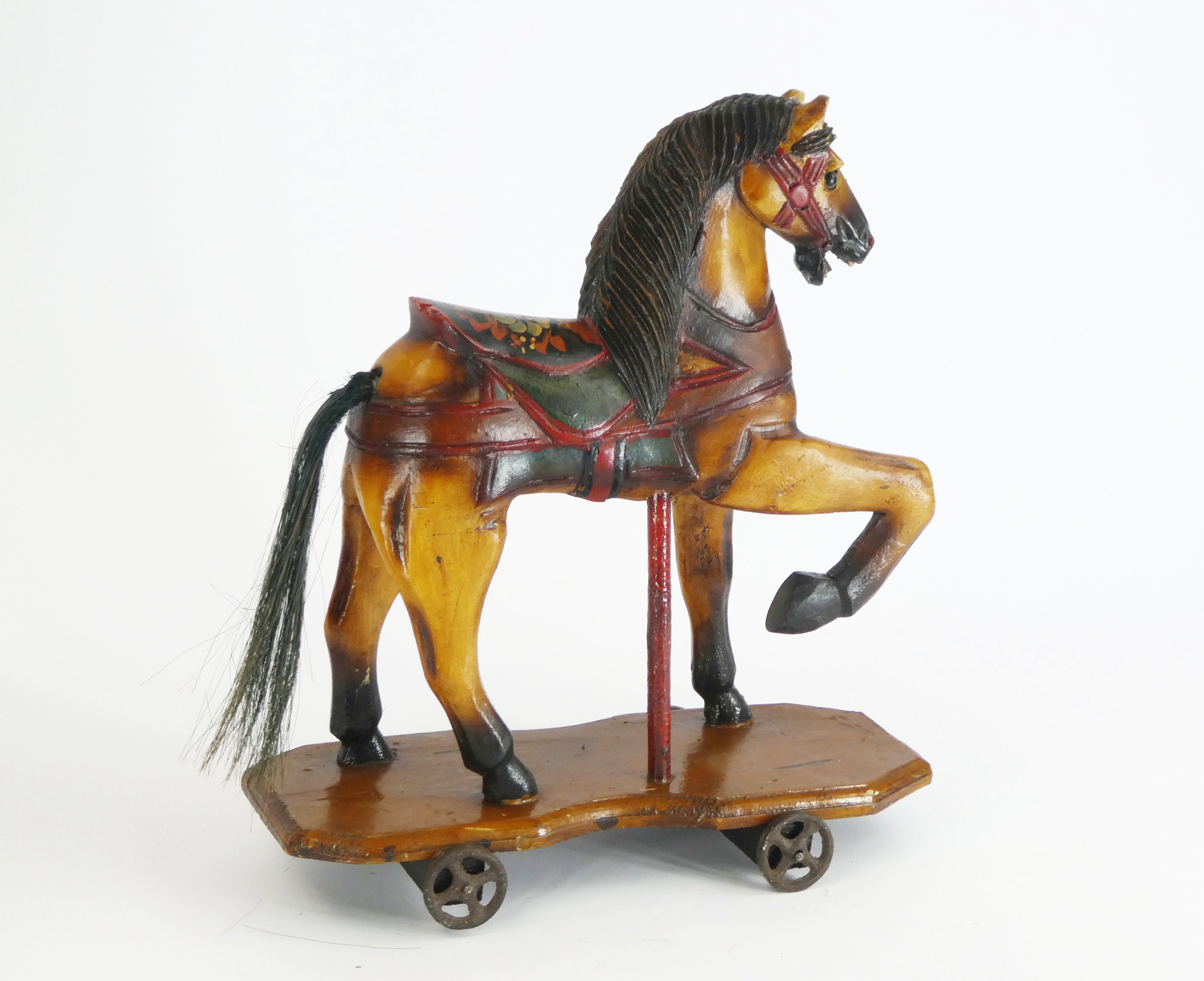 Cheval à Roulettes Vintage Des Années 60 - Jouet Ancien En état D'usage
