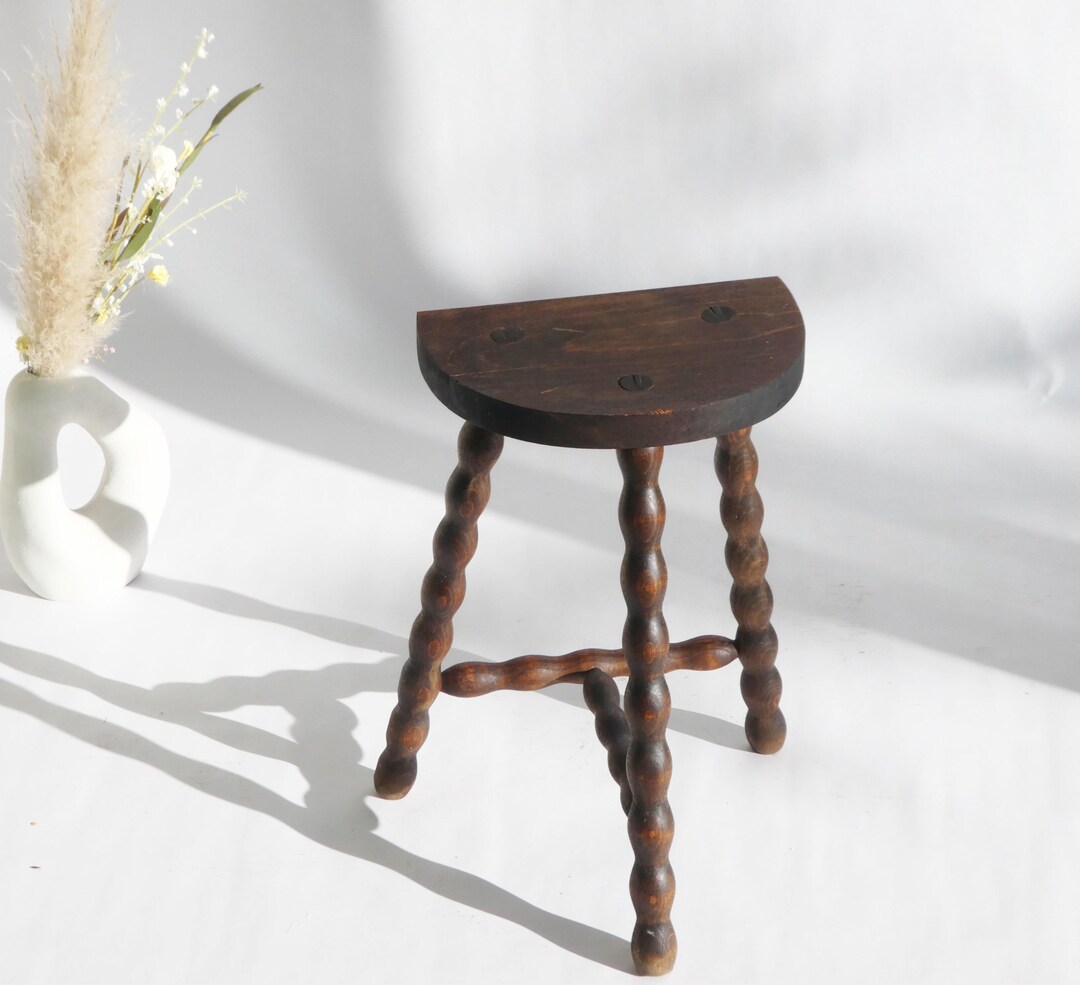 French Antique Bobbin Stool, Wooden Milking Stool, Tripod Barley Twist ...