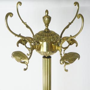Vintage Brass Hollywood Regency Hat Rack, Free Stranding Italian Coat Rack with Lions, Hall Tree Stand, Entryway Furniture, Brass