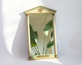 French Trumeau Mirror, Empire Design Wall Mirror with Green and Gold, Neoclassical French Fireplace Decor, Wall Hanging