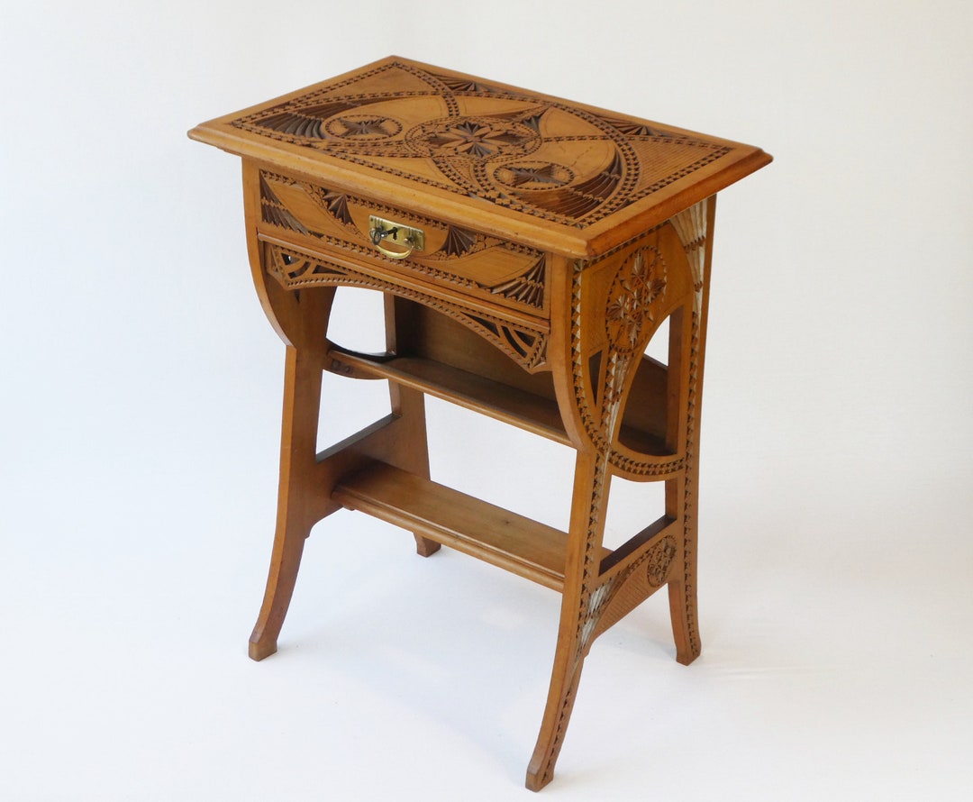 Antique Dutch Hand Carved Wooden Side Table Art Nouveau Chip Etsy