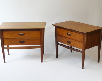 Scandinavian Set of Teak Nightstands from the 60's, Danish Wooden Mid Century Bedside Tables, Vintage Designers Nordic Furniture