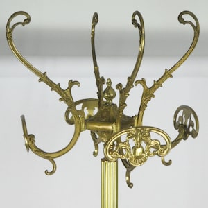 Unique Vintage Italian Brass Standing Coat Rack with Onyx Ball and Fish Figures, Hall Tree Free Standing Hollywood Regency Coat Hat Hanger