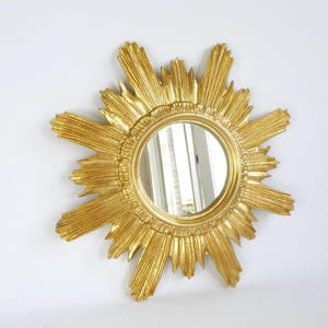 Vintage Sunburst-wandspiegel: 16,1 inch verguld Hollywood Regency-goud