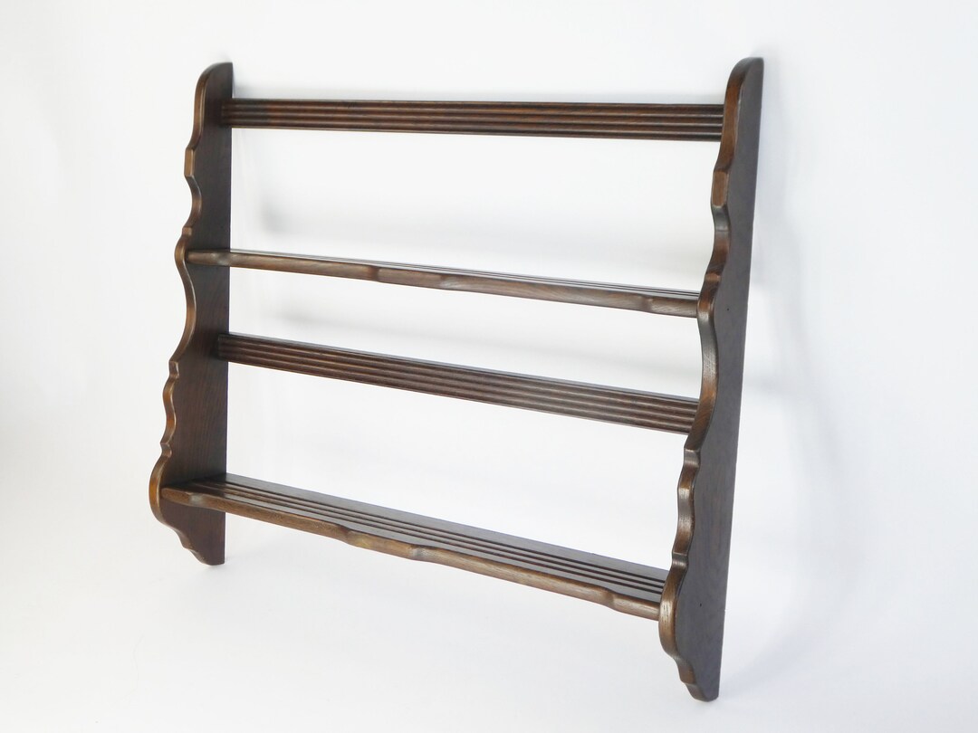 Vintage Large Wooden Wall Rack, Dark Brown Kitchen Spice Shelf ...
