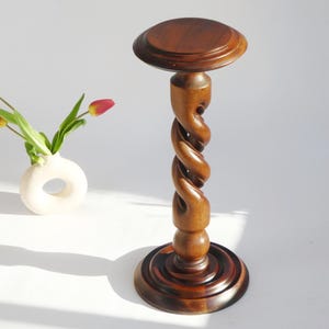 Carved Braley Twist Wooden Pedestal, Vintage Twisted Plant Stand, Farmhouse Decor Side Table