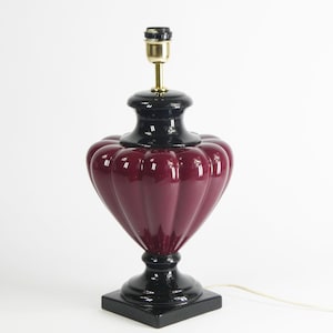 Art Deco Ceramic Cherry Red Lamp, French Table Lamp with Black Base, Glazed Lamp