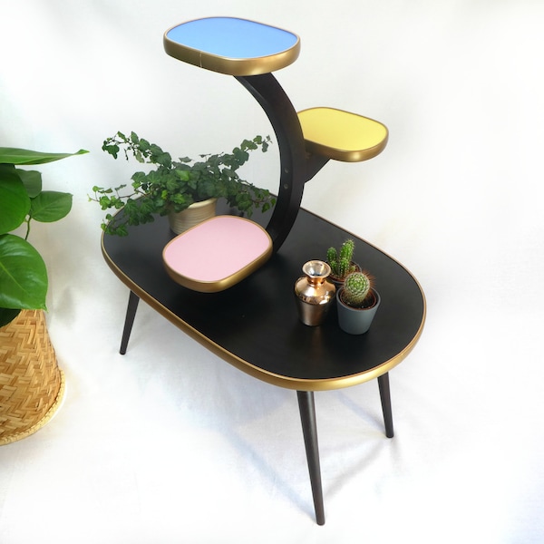 Beautiful Formica Pastel Plant Stand, 4 Tier Vintage Table, Retro Indoor colorful Plant Stand