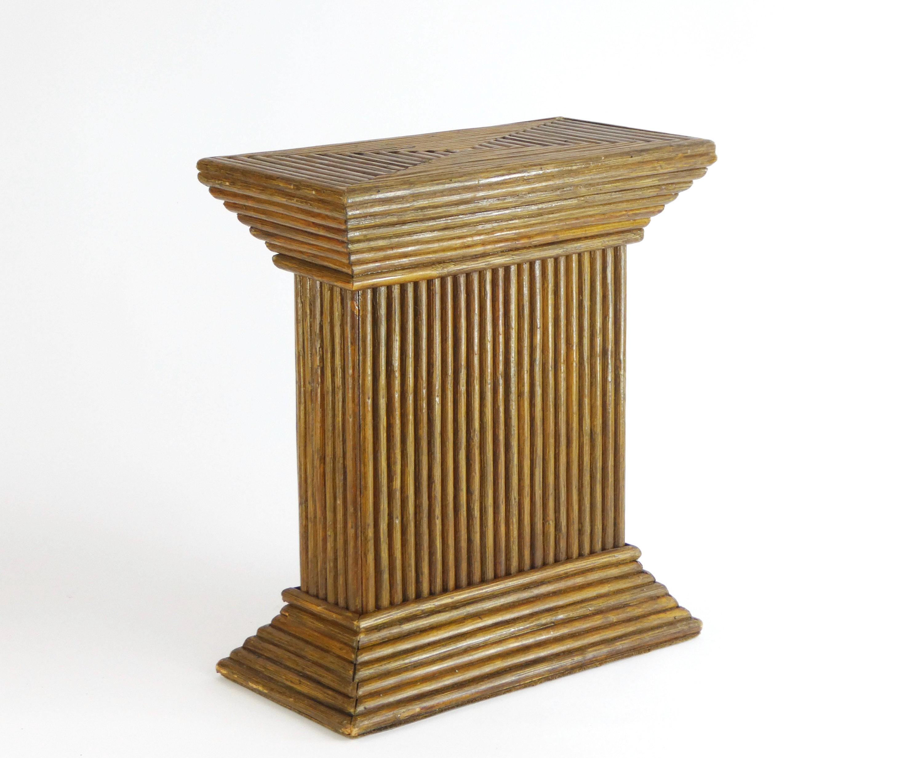 Italian Vintage Rattan Pedestal in Rectangular Shape, Mid Century Plant Stand, Pilar