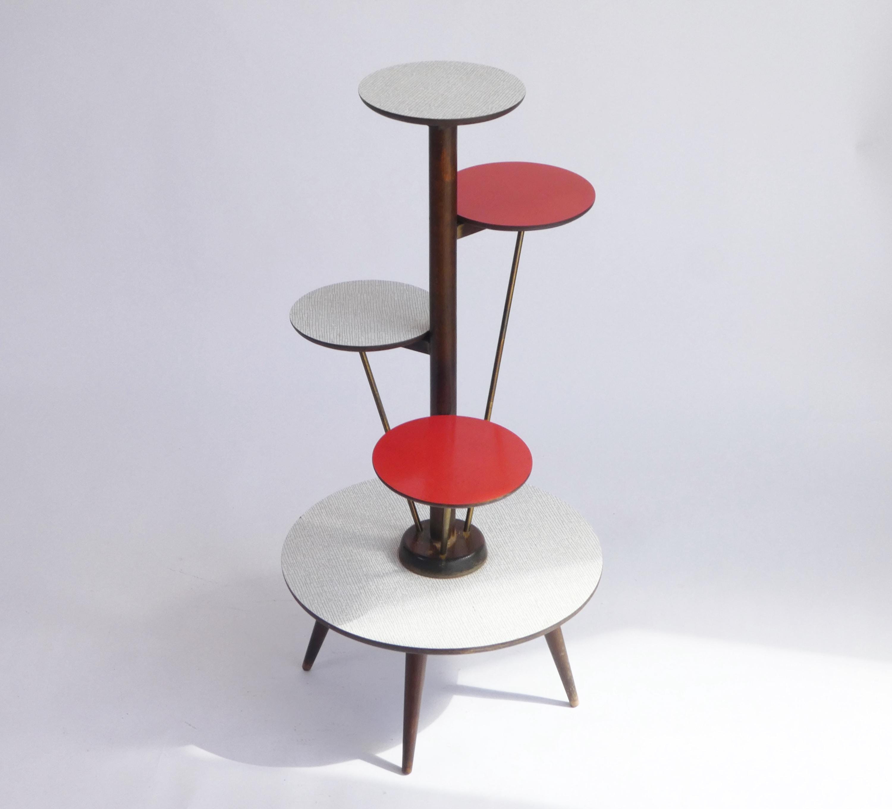Vintage Mid Century Plant Stand Ilse Möbel, 4 Tier German Red and