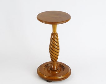 Vintage Dark Wooden Barley Twist Pedestal, Elegant Plant Stand Side Table, Farmhouse Decor