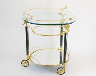 Stunning Italian Bar Cart with Three Tiers and Brass Birds, 70's Unique Trolley with a Mirror Tray and Plexiglass Handle