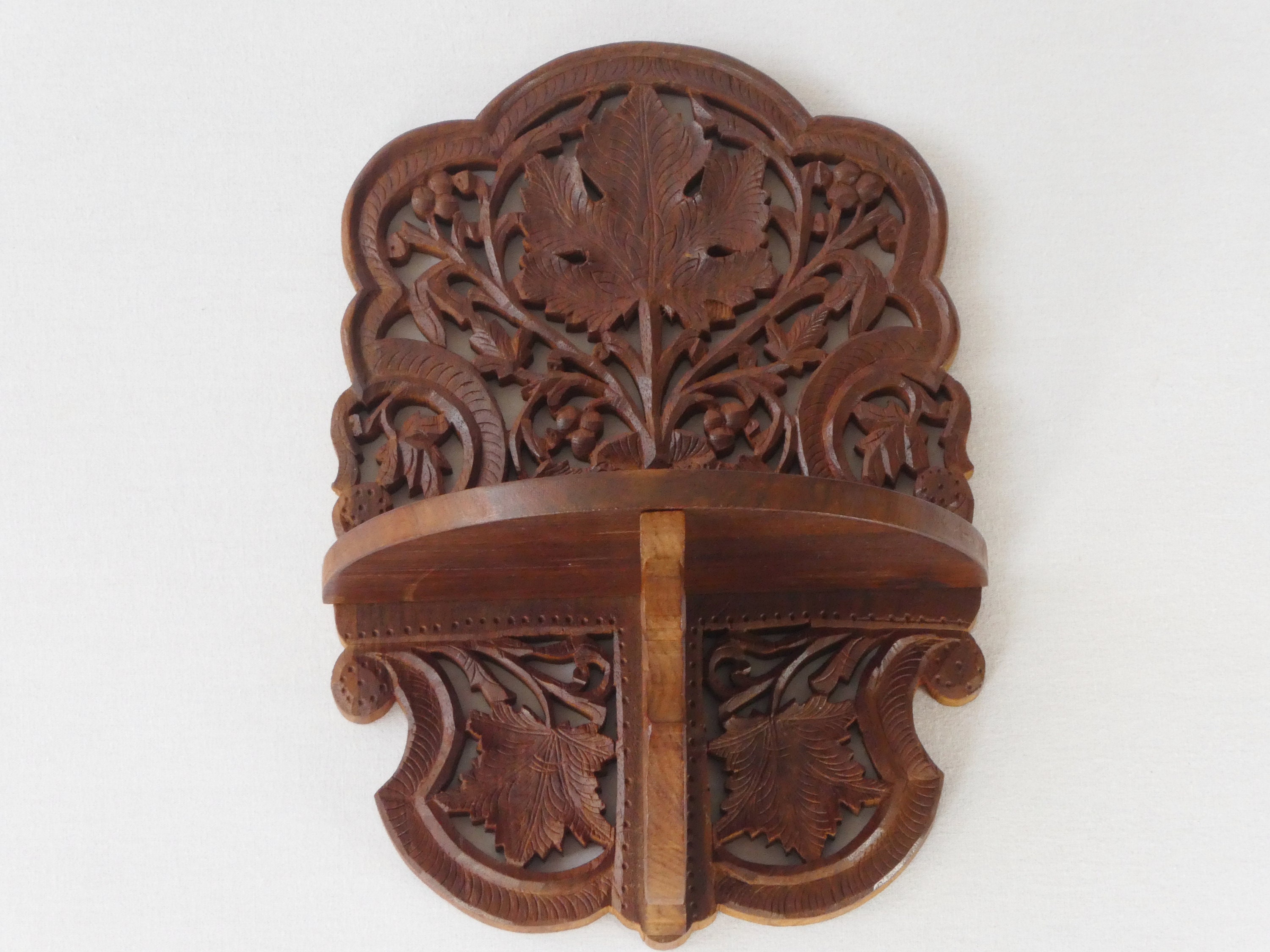 Vintage Carved Wooden Wall Shelf Beautiful Floral Leaf Etsy