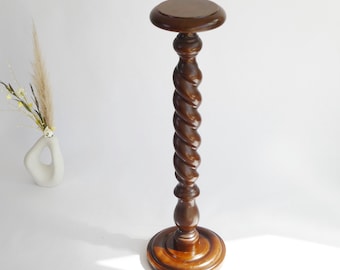 Pedestal de madera vintage Barley Twist, soporte alto para plantas con forma de espiral, pilar tallado, decoración de estilo rústico.