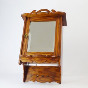 Wooden Mirror Wall Cabinet with Hooks and Ornaments, Vintage Apothecary with Mirror and Shelves, Medicine Cabinet