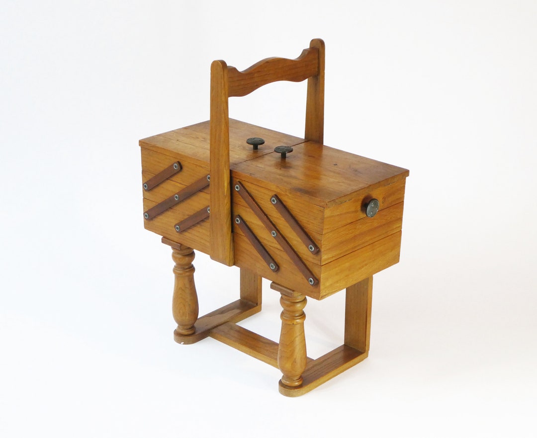 Wooden Antique Expandable Sewing Box 5 Drawer Storage Etsy