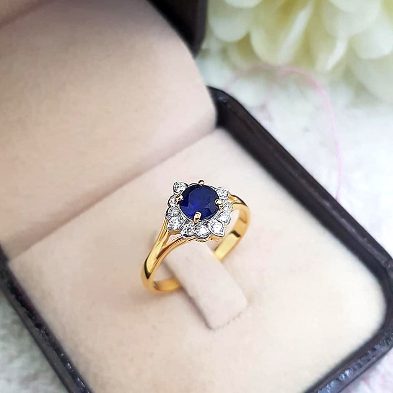 Blue Sapphire Ring 9k solid gold Gold Ring Birthday Ring Statement Ring Solitaire Rings Gemstone Ring Gift Cz white