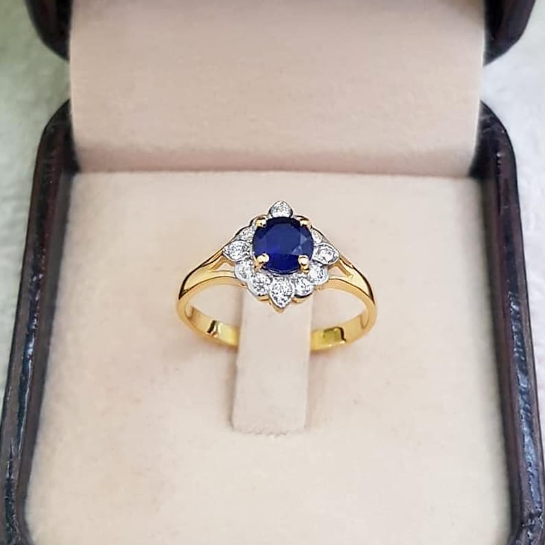 Blue Sapphire Ring 9k solid gold Gold Ring Birthday Ring Statement Ring Solitaire Rings Gemstone Ring Gift Cz white