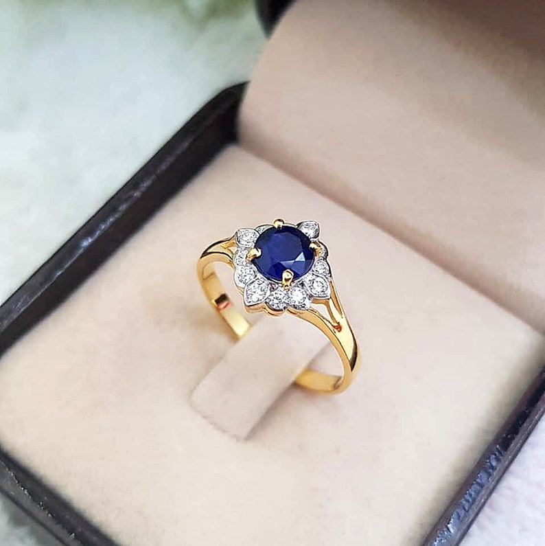 Blue Sapphire Ring 9k solid gold Gold Ring Birthday Ring Statement Ring Solitaire Rings Gemstone Ring Gift Cz white