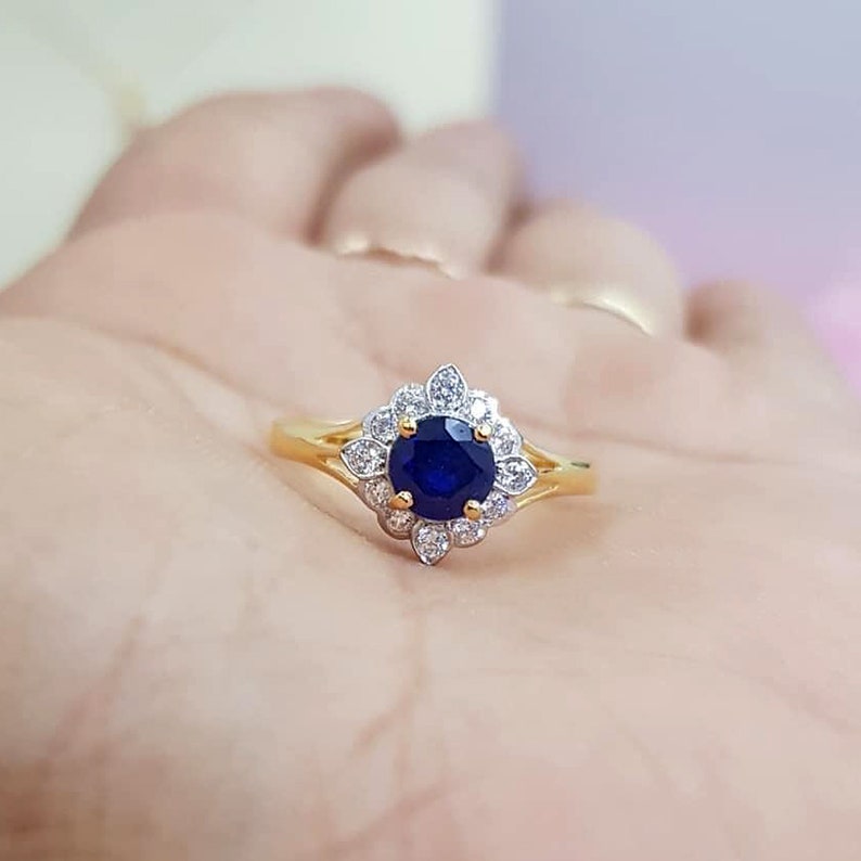 Blue Sapphire Ring 9k solid gold Gold Ring Birthday Ring Statement Ring Solitaire Rings Gemstone Ring Gift Cz white