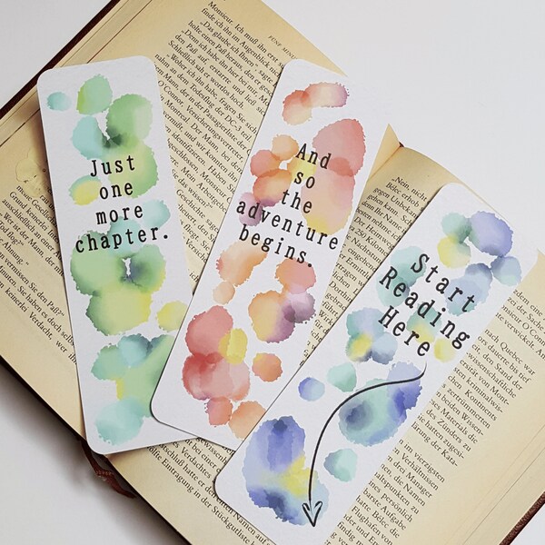 Lesezeichen Aquarell Handmade Sustainable Nachhaltig Bookmark Geschenk Quote Set