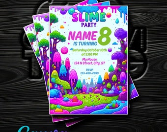 Slijm! Uitnodiging voor verjaardagsfeestje - Gemakkelijke aanpassing van Canva - Direct downloaden