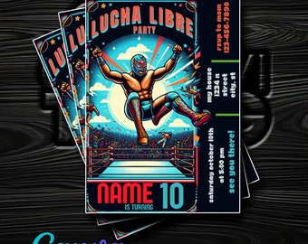 Lucha Libre-feest! Bewerkbare uitnodiging voor verjaardagsfeestje in Canva - Vier met een worstelthema