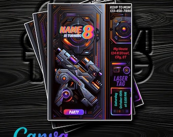 Lasergame Arena verjaardagsexplosie! Bewerk en download uw uitnodiging in Canva - Snelle levering