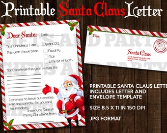 Kerstman brief afdrukbare DIY, kerstbrief, kerstbrief, kerstman post, kerstman lijst, kerstman envelop sjabloon