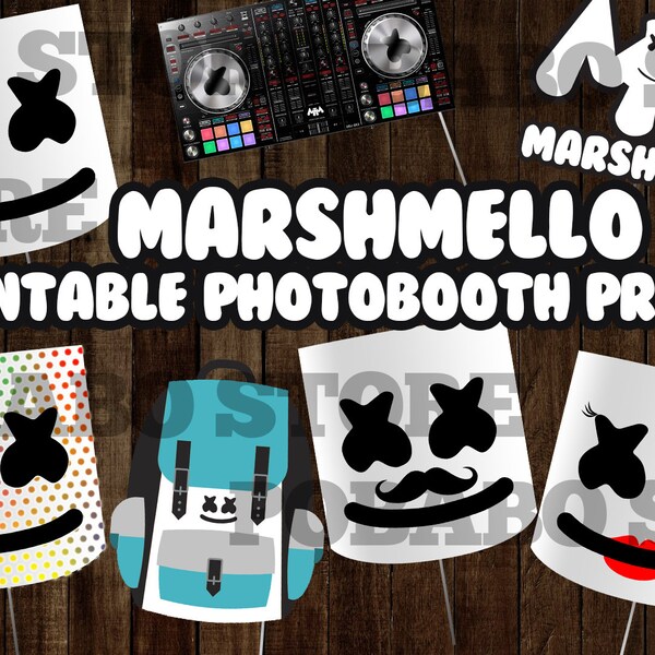 Dj Marshmello Photo Booth Props Printable DIY, marshmello party, marshmello theme, marshmello birthday, dj theme, dj party, cake topper