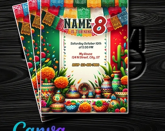 Ontwerp een feestelijke Mexicana-verjaardagsuitnodiging in Canva - Helder en vrolijk - Directe toegang