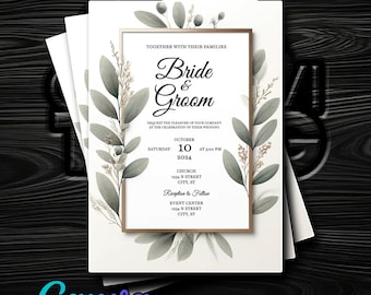 Create Your Serene Olive Leaves Wedding Invitation in Canva - Instant Access and Easy Customization