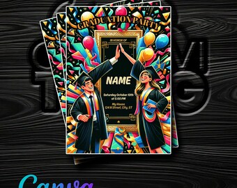 Maak het onvergetelijk: uitnodiging voor afstudeerfeest - volledig bewerkbaar in Canva - klaar in enkele ogenblikken