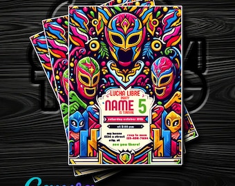 Lucha Libre Wrestling-Themed Birthday Party Uitnodiging - Bewerkbaar in Canva - Instant Digitale Levering