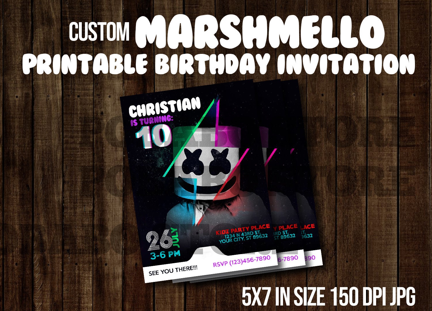 Dj Marshmello Invitation Printable DIY Marshmello Party Etsy