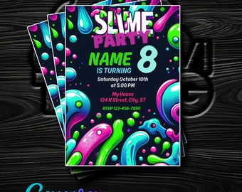 Slime Themed Birthday Invitation - Personalize in Canva and Download Instantly