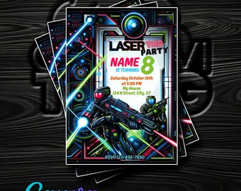 Laser Tag Battle Birthday Party Invitation - Customize in Canva - Instant Digital Delivery