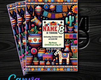 Vibrant Mexicana Birthday Bash Invite - Editable in Canva - Download Now