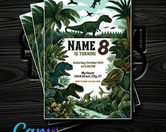 Maak een Jurassic Joy-verjaardagsuitnodiging in Canva - Dinosaurusthema - Directe toegang