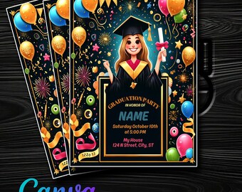Klasse van 2024 Graduation Bash-uitnodiging - Volledig bewerkbaar in Canva - Direct downloaden