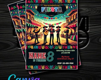 Vier het in stijl! Fiesta Mexicana verjaardagsuitnodiging - bewerken en downloaden in Canva