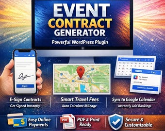 WordPress Event Contract-plug-in met e-handtekening - Online contractgenerator voor dj's, fotografen en cateraars - Travel Calc, Google Calendar