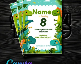 Brul in plezier! Uitnodiging voor verjaardagsfeestje met dinosaurusthema - Bewerkbaar in Canva - Instant digitale levering