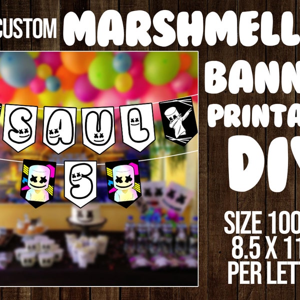 Dj Marshmello Banner Printable DIY, marshmello party, marshmello theme, marshmello birthday, dj theme, dj party, cake topper