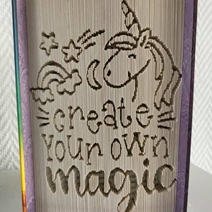 Book folding pattern Magic Unicorn Rainbow Stars unique gift